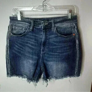 Judy Blue Denim Jean Shorts Women Large Blue High‎ Rise Distressed Raw Hem